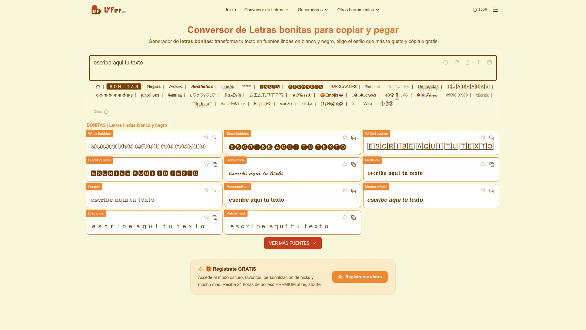 Conversor de Letras bonitas para copiar y pegar — herramienta online gratuita de Lyflof