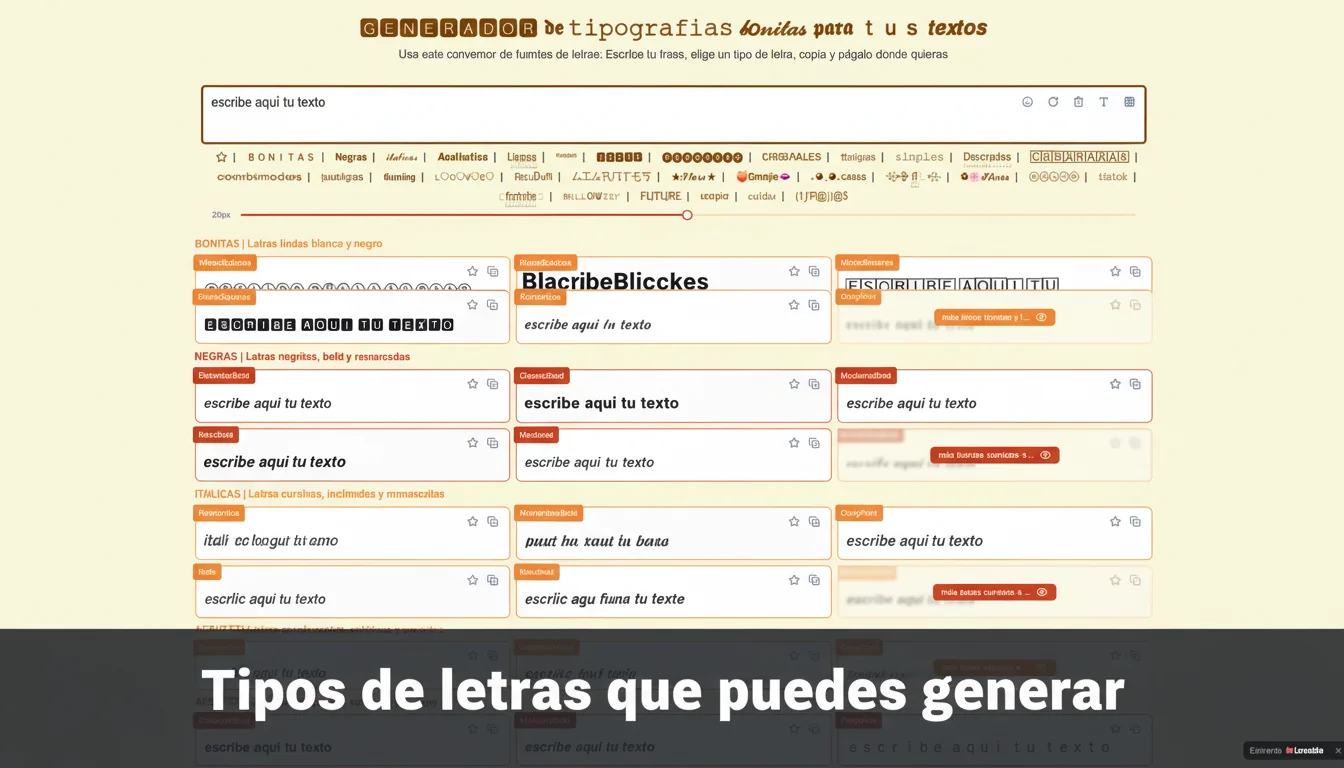 Tipos de letras que puedes generar - Ejemplos de fuentes Unicode para copiar y pegar
