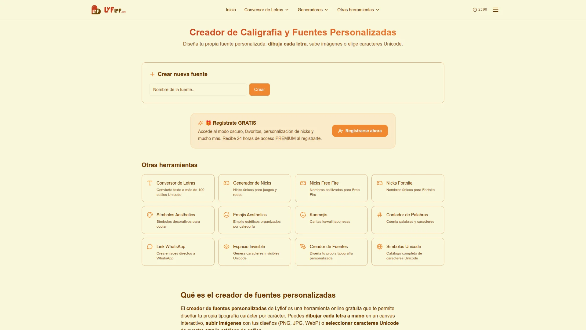 Creador de Caligrafía y Fuentes Personalizadas — herramienta online gratuita de Lyflof