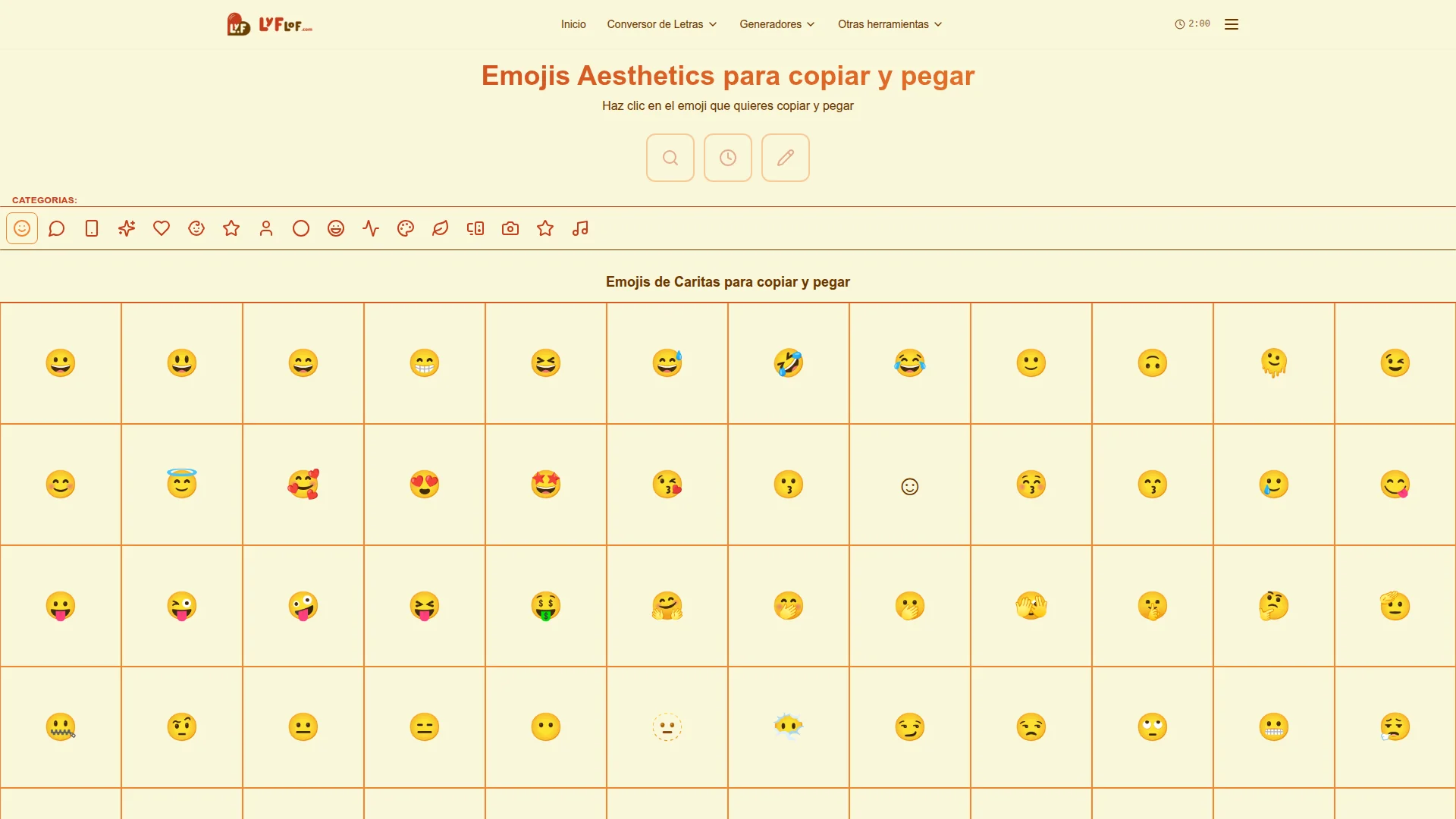 Emojis Aesthetics para copiar y pegar — herramienta online gratuita de Lyflof