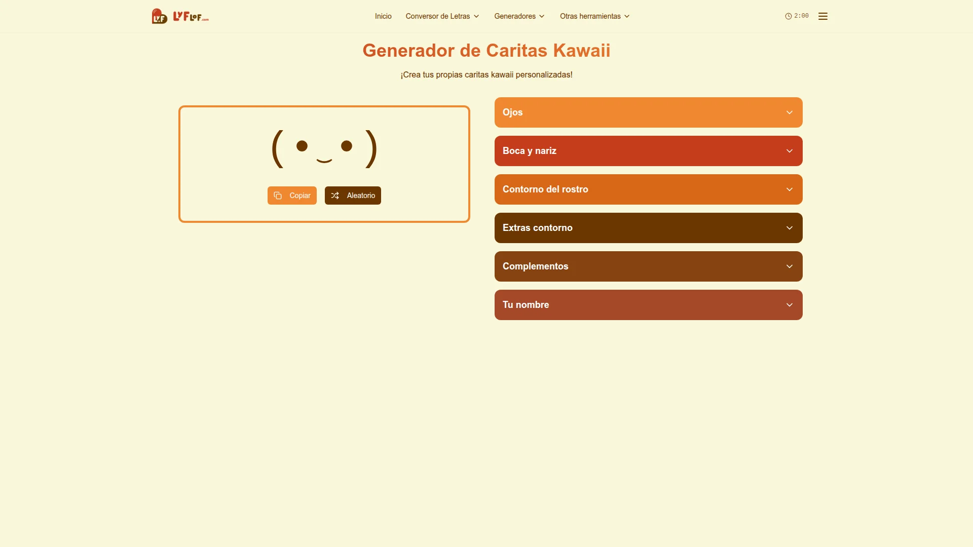 Generador de Caritas Kawaii y Kaomojis — herramienta online gratuita de Lyflof