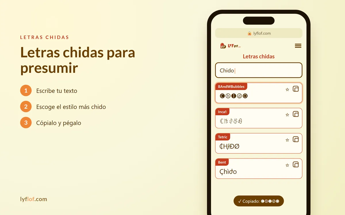 Conversor de letras chidas en el móvil con burbujas, inca, tetric y bent