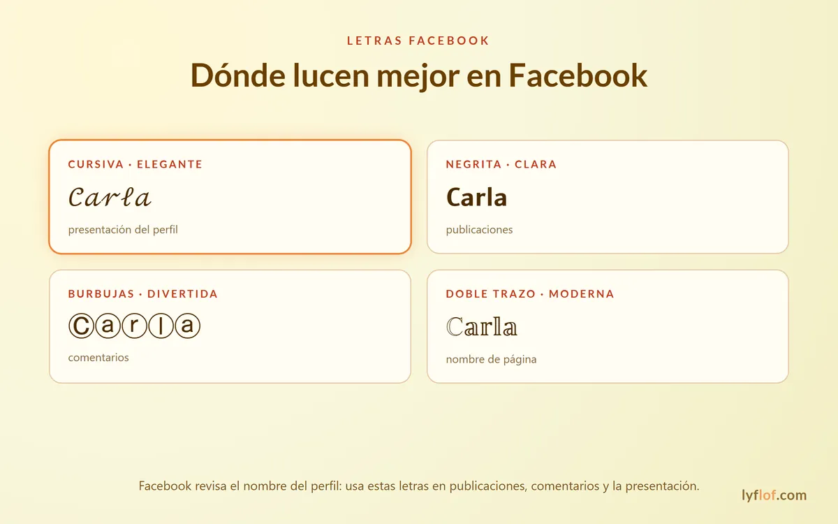 Dónde usar cada estilo de letra en Facebook: cursiva, negrita, burbujas y doble trazo