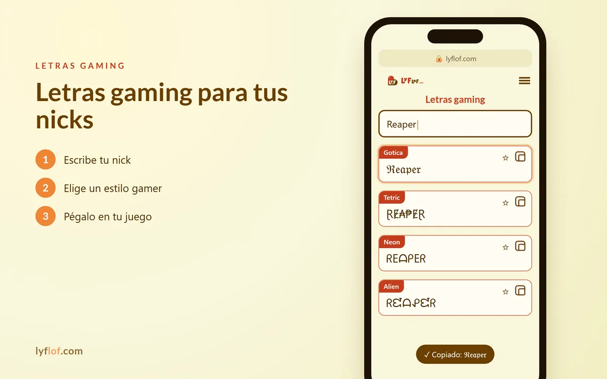 Conversor de letras gaming en el móvil: gótica, tetric, neón y alien para nicks