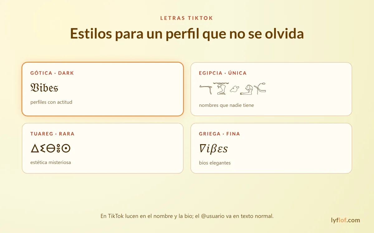 Estilos de letras para TikTok: gótica, egipcia, tuareg y griega