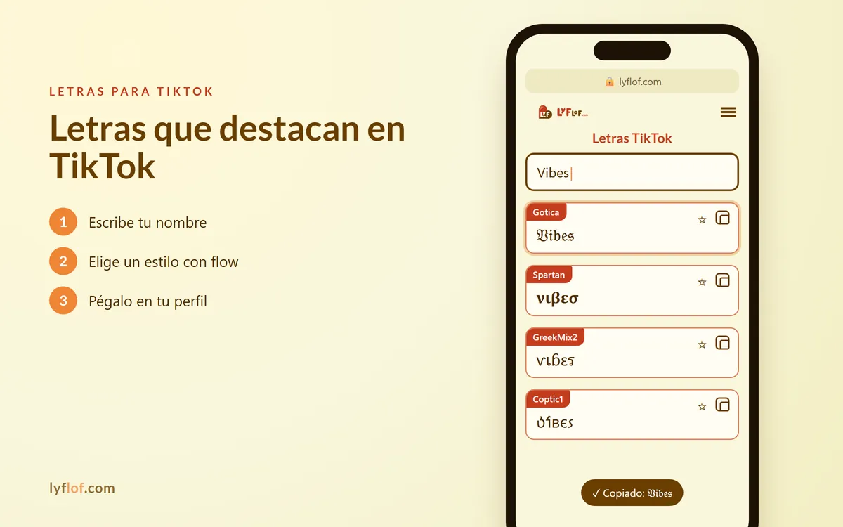 Conversor de letras para TikTok en el móvil con estilos gótico, griego y copto