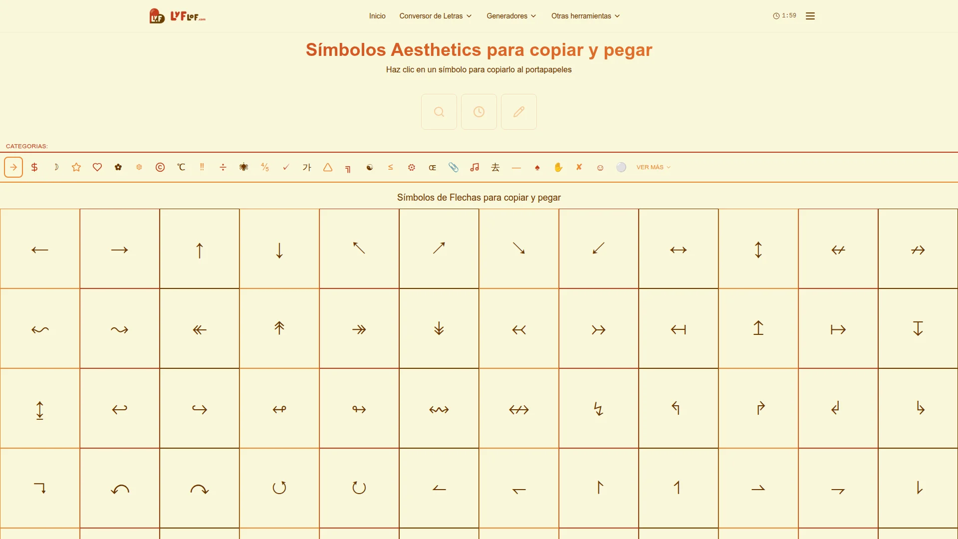 Símbolos Aesthetics para copiar y pegar — herramienta online gratuita de Lyflof